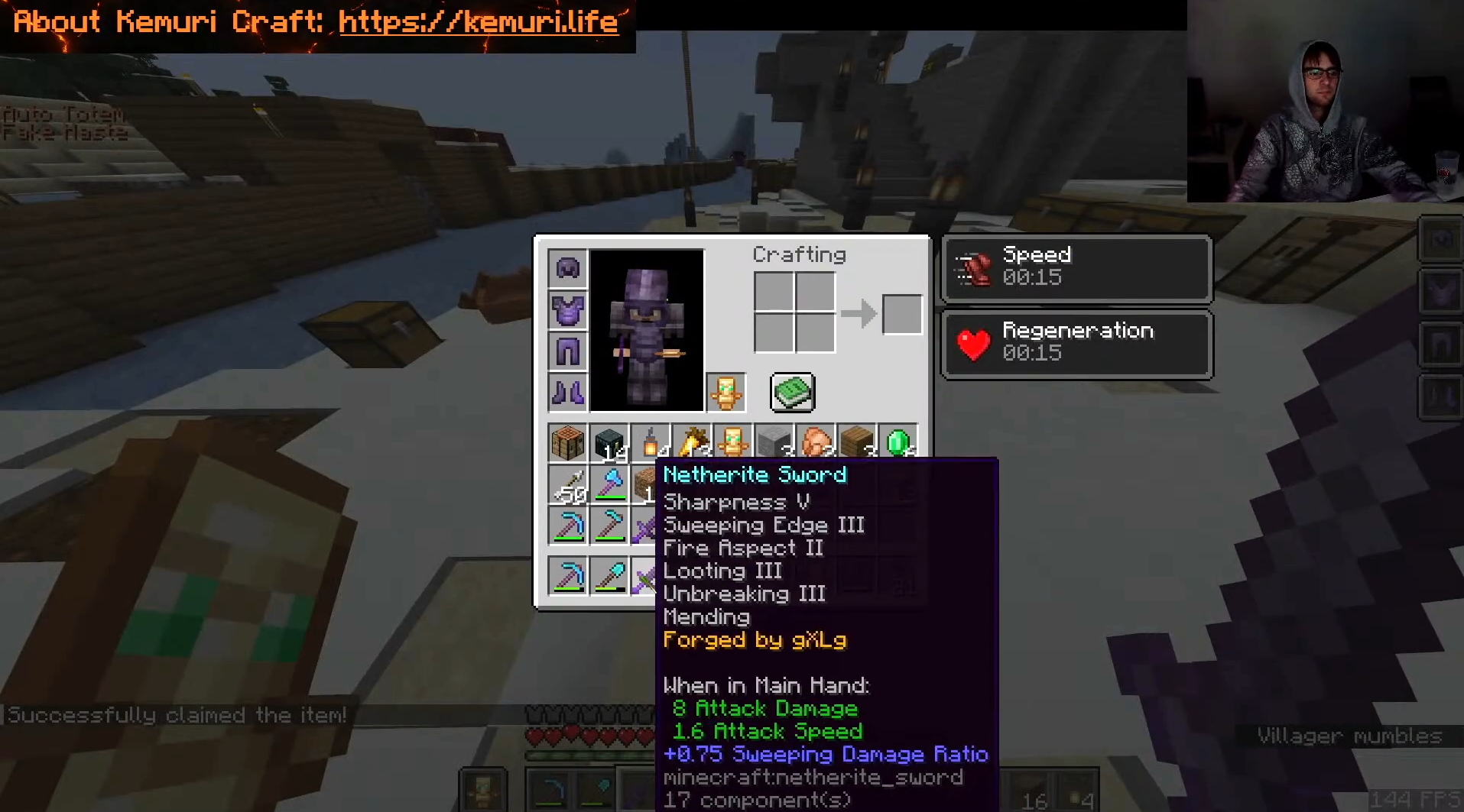 Screenshot von gXLg auf dem Kemuri-Craft-Server beim Betrachten seines Inventars