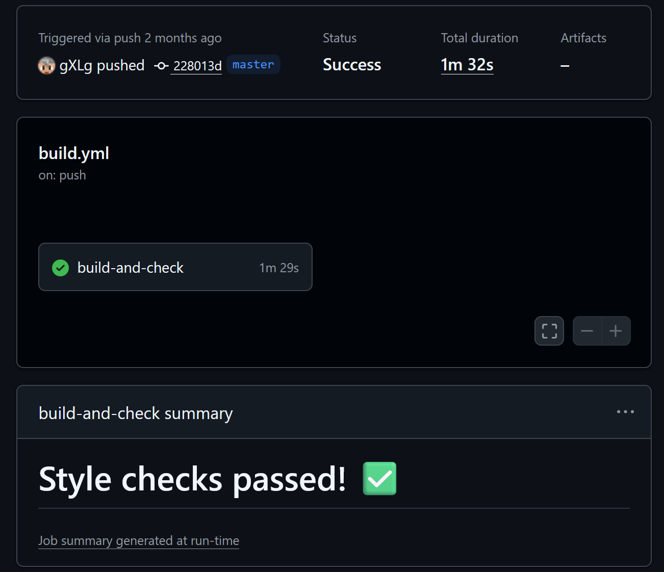 Screenshot eines Style-Checkers als GitHub Action